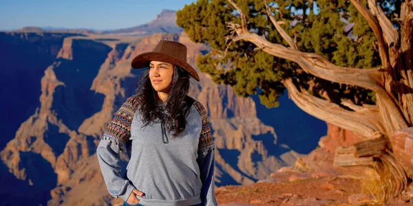 Young Woman Enjoying Incredibly Impressive View Majestic Grand Canyon Travel Royalty Free Stock Images