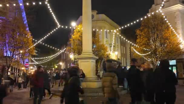 Seven Dials Kerület Londonban Éjszaka Gyönyörű Karácsonyi Dekoráció London Egyesült — Stock videók
