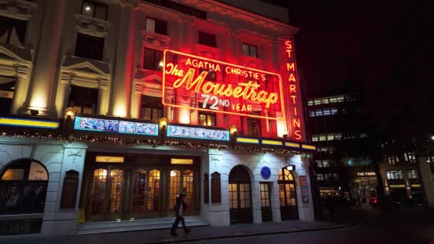 Agatha Christie Mousetrap Più Antica Opera Teatrale Londra Martins Lane — Video Stock