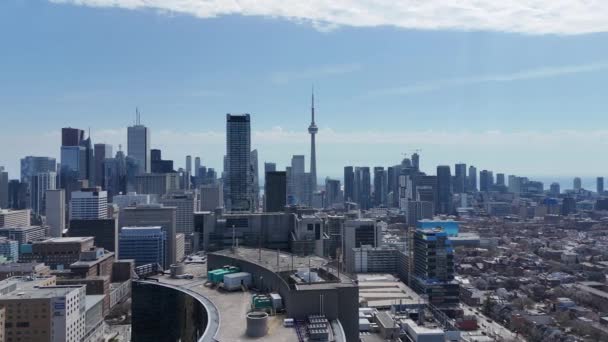 Cidade Toronto Cima Com Seu Horizonte Icônico Edifícios Escritórios Alto — Vídeo de Stock