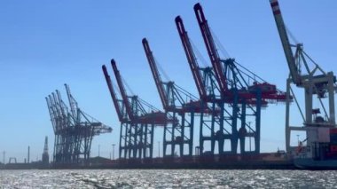Hamburg Limanı 'ndaki dev turnalar - HAMBURG Şehri, Almanya - 15 Mayıs 2024