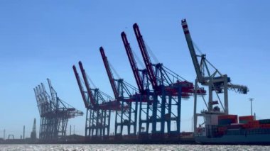 Hamburg Limanı 'ndaki dev turnalar - HAMBURG Şehri, Almanya - 15 Mayıs 2024