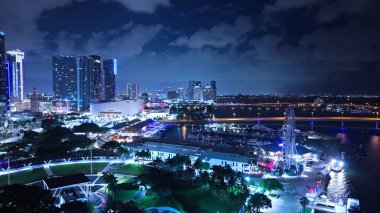 Downtown Miami skyline at Bayfront Park by night aerial view - MIAMI, USA - NOVEMBER 5, 2024 clipart