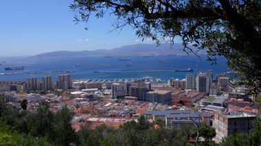 Cebelitarık Limanı ve Algeciras Körfezi 'nin şehri güneşli bir günde Cebelitarık Kayası' ndan görüldü.