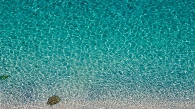 Tropea, Calabria, İtalya 'da beyaz kumlu sahili kaplayan temiz turkuaz deniz manzarası güzel bir yaz deniz manzarası yaratıyor.