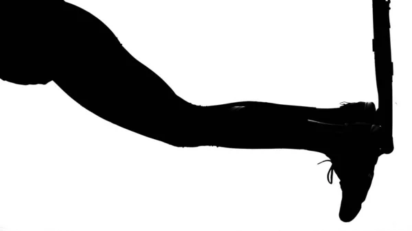 White Background Shadow Black Outline Female Figure Doing Exercises High — Stock Photo, Image