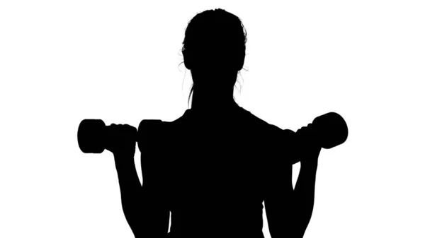 White Background Shadow Black Outline Female Figure Doing Exercises Muscles — Stock Photo, Image