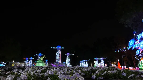 stock image DUBAI, UNITED ARAB EMIRATES, UAE - NOVEMBER 20, 2017: Dubai Garden Glow park illuminated at night. High quality photo