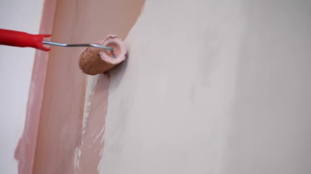 Pintura Mural Pintura Base Agua Pintura Rodillos Reparación Primer Plano — Vídeos de Stock