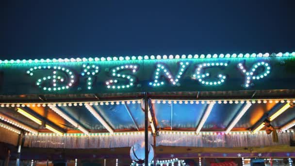 Biella Italy June 2022 Disney Flashing Light Fun Fair Night — Stock Video