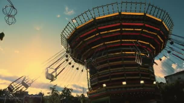 Carousel Fair Park Rotating Carousel Soft Sunlight Swing Ride Amusement — Stock Video