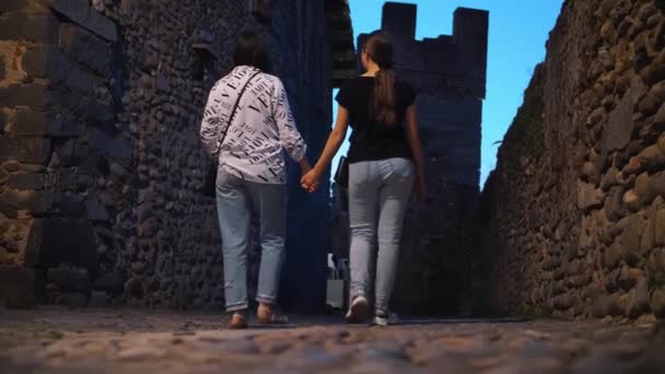 Mutter Und Tochter Spazieren Durch Die Burg Touristischer Ort Burg — Stockvideo