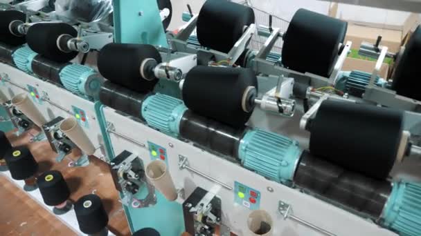 Threads Production Textile Factory Spinning Production Yarn Making Processes Textile — Stock Video