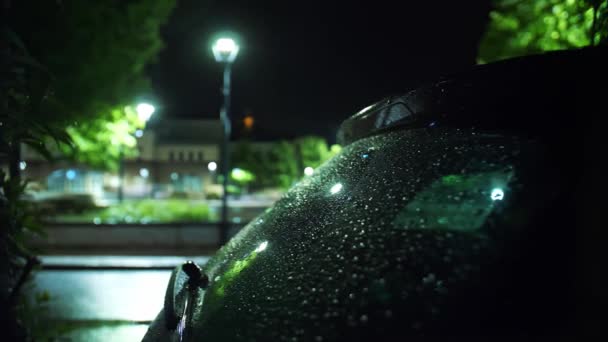 Yağmur Damlalarında Araba Camı Yağmur Damlalarında Araba Camı Yağmur Gece — Stok video