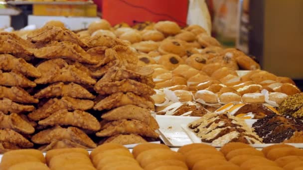 Хлібобулочні Продукти Вулична Їжа Крупним Планом Свіжоспечений Хліб Булочки Пекарня — стокове відео
