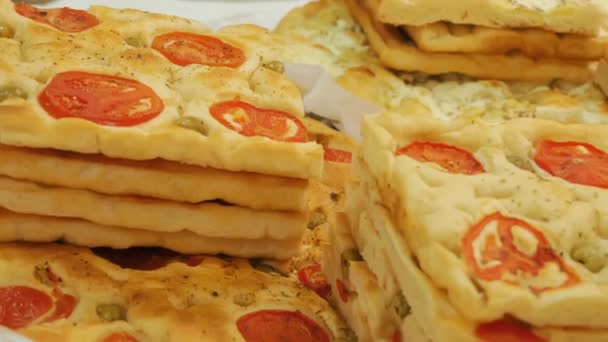 Pizza Comida Callejera Primer Plano Pizza Recién Horneada Pizza Masa — Vídeos de Stock