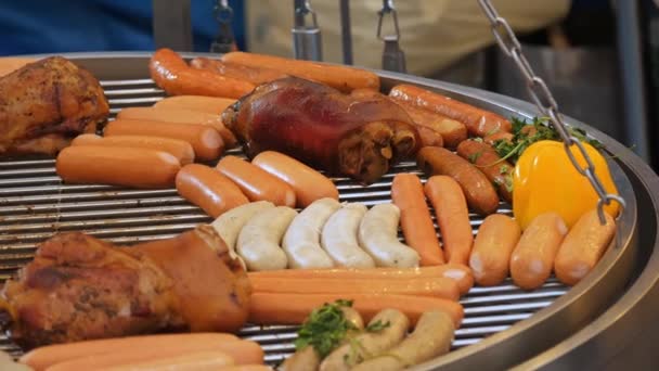 Carne Comida Rua Close Enchidos Caseiros Outras Variedades Produtos Base — Vídeo de Stock