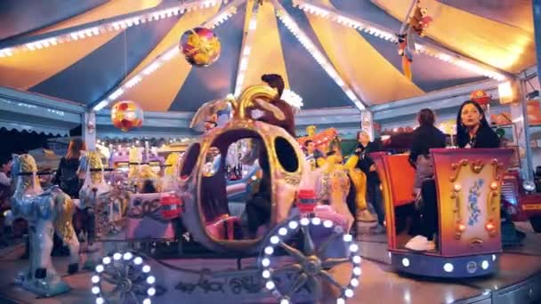 Biella Italy June 2022 Colorful Carousel Flashing Light Amusement Park — Stock Video