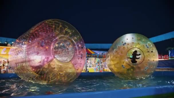 Biella Italy June 2023 Inflatable Water Rollers Fun Fair Night — Stock Video