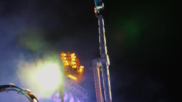 Biella Italy June 2022 Illuminated Spinning Pendulum Ride Night Amusement — Stock Video