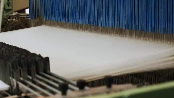 Tkalcovský Stav Textilní Tovární Vybavení Detailní Záběr Automatizovaný Tkalcovský Stroj — Stock video