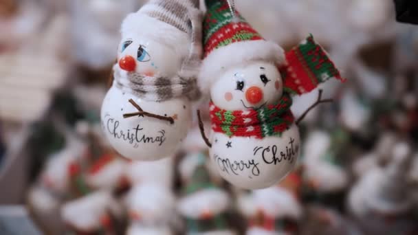 Acessórios Natal Brinquedo Árvore Natal Close Fundo Desfocado Feliz Natal — Vídeo de Stock