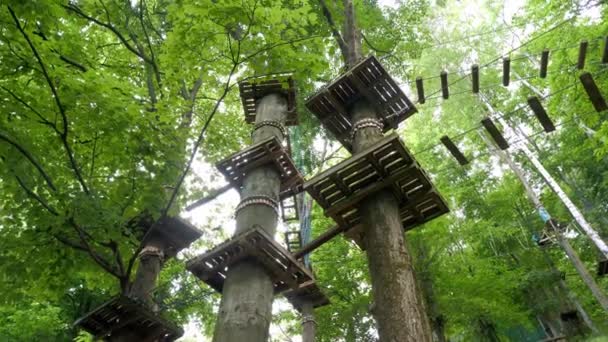 Parcours Obstacles Parc Corde Forêt Fait Avec Des Cordes Escalade — Video
