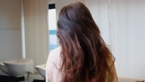 Démonstration Coiffure Magnifiques Cheveux Châtaigniers Après Travail Des Coiffeurs Salon — Video