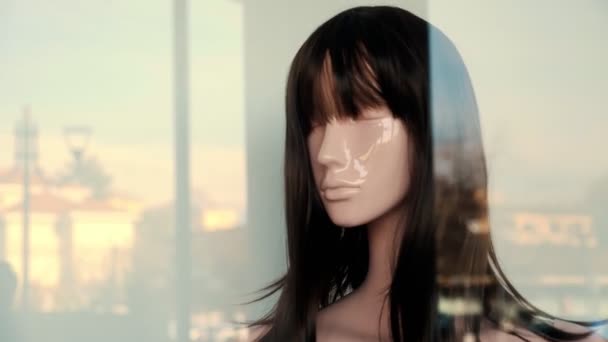 Mannequin Est Une Femme Peau Claire Avec Les Cheveux Noirs — Video