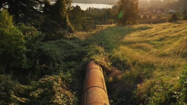 Umweltverschmutzung Schmutzwasser Fließt Aus Einem Rohr Einen See Oder Fluss — Stockvideo