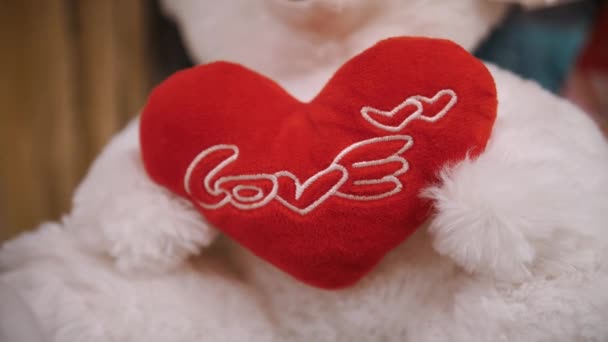 Pluszowy Miś Walentynki Zbliżenie Prezent Walentynki Jako Wyraz Uczuć Miłości — Wideo stockowe
