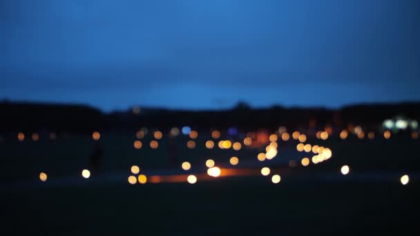 Blurred View Candles Candles Burning Ground Night Garden Park Castle — Video Stock