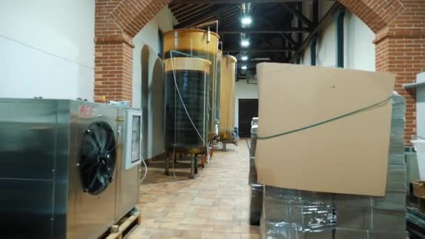 发酵酒的筛子 酿酒厂的葡萄酒发酵大桶 葡萄酒生产设备 — 图库视频影像