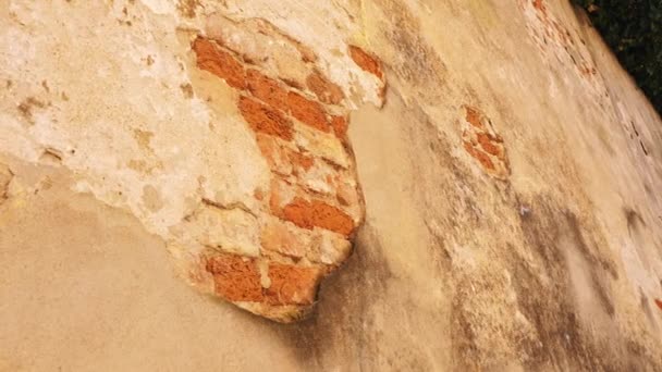 Yıpranmış Bir Duvarın Yakın Plan Görüntüsü Yıpranmış Alçı Açık Tuğla — Stok video