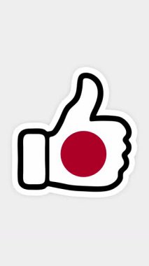 Çizim, animasyon, kalp şeklinde, sohbet şeklinde, başparmağınla Japon bayrağını yukarı kaldır. Beyaz arkaplan
