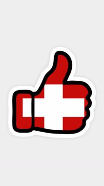 Çizim, animasyon, kalp şeklinde, sohbet şeklinde, İsviçre bayrağının görüntüsüyle başparmak yukarı doğru. Beyaz arkaplan