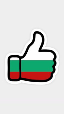 Çizim, animasyon, kalp şeklinde, sohbet şeklinde, Bulgaristan bayrağının görüntüsüyle başparmak yukarı doğru. Beyaz arkaplan