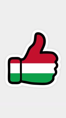 Çizim, animasyon, kalp şeklinde, sohbet şeklinde, başparmak yukarı doğru Macaristan bayrağı görüntüsüyle. Beyaz arkaplan
