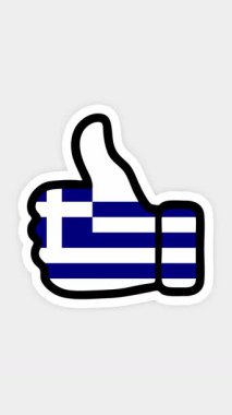 Çizim, animasyon, kalp şeklinde, sohbet şeklinde, Yunanistan bayrağının görüntüsüyle başparmak yukarı doğru. Beyaz arkaplan