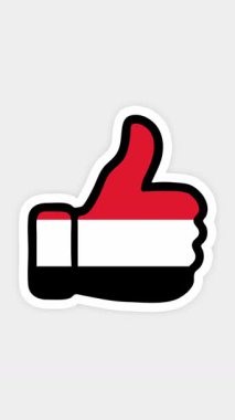 Çizim, animasyon Yemen bayrağının görüntüsüyle kalp şeklinde, sohbet şeklinde, başparmak yukarı doğru. Beyaz arkaplan