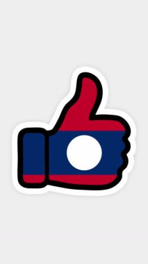 Çizim, animasyon Laos bayrağının görüntüsüyle kalp şeklinde, sohbet şeklinde, başparmak yukarı doğru. Beyaz arkaplan