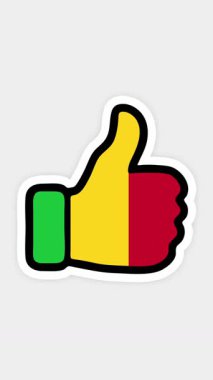 Çizim, animasyon, kalp şeklinde, sohbet şeklinde, Mali bayrağının görüntüsüyle başparmak yukarı doğru. Beyaz arkaplan