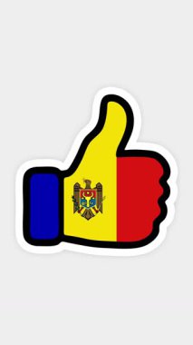 Çizim, animasyon, Moldova bayrağının görüntüsüyle kalp şeklinde, sohbet şeklinde, başparmak yukarı doğru. Beyaz arkaplan