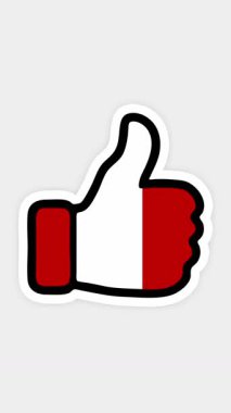 Çizim, animasyon şu şekilde, kalp şeklinde, sohbet şeklinde, başparmak yukarı doğru Peru bayrağı görüntüsüyle. Beyaz arkaplan