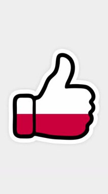 Çizim, animasyon, kalp şeklinde, sohbet şeklinde, başparmak yukarı doğru Polonya bayrağı görüntüsüyle. Beyaz arkaplan