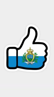 Çizim, animasyon şu şekilde, kalp, sohbet, başparmak yukarı doğru San Marino bayrağının görüntüsüyle. Beyaz arkaplan