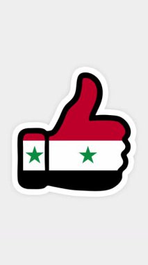 Çizim, animasyon, Suriye bayrağının görüntüsüyle kalp şeklinde, sohbet şeklinde, başparmak yukarı doğru. Beyaz arkaplan