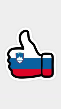 Çizim, animasyon, Slovenya bayrağının görüntüsüyle kalp şeklinde, sohbet şeklinde, başparmak yukarı doğru. Beyaz arkaplan