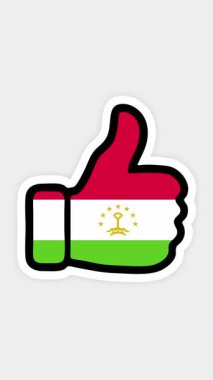 Çizim, animasyon kalp, sohbet, Tacikistan bayrağının görüntüsüyle başparmak yukarı doğru. Beyaz arkaplan