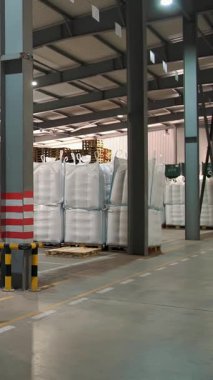 Tarım deposu. Depo. Torbalar dolusu mısır tohumu, tahıl. Tohum tedarik ve depolama için büyük bir tarım işletmesi deposu